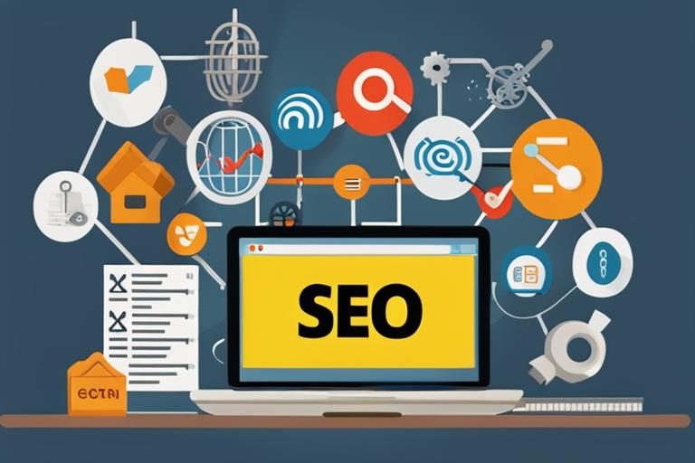 The featured image should contain a collage of various SEO related elements such as keyword research