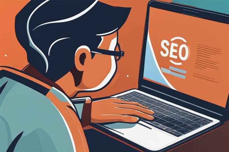 The featured image should show a person using a laptop while engaging in SEO-related activities