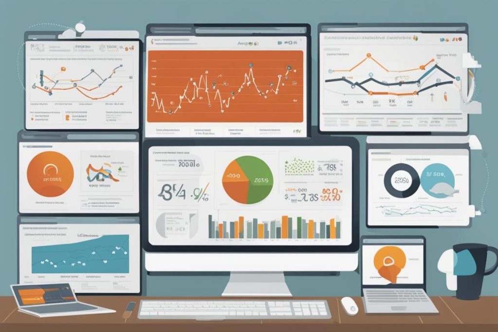 An image of a computer screen displaying various analytics charts and graphs