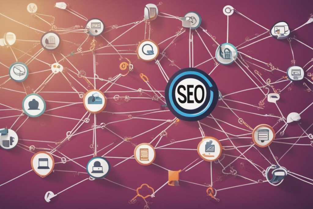 An image of a network of interconnected websites with arrows symbolizing backlinks
