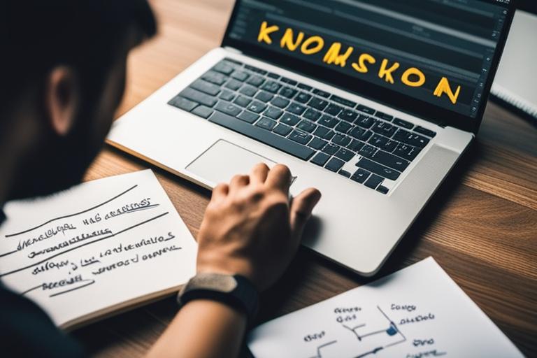 An image of a person brainstorming with a laptop and a notepad