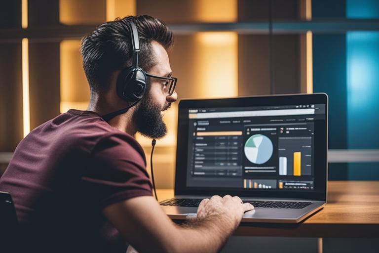 An image of a podcaster using SEO tools on a laptop