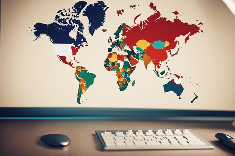 An image of a world map with different language flags placed on the countries to represent the globa