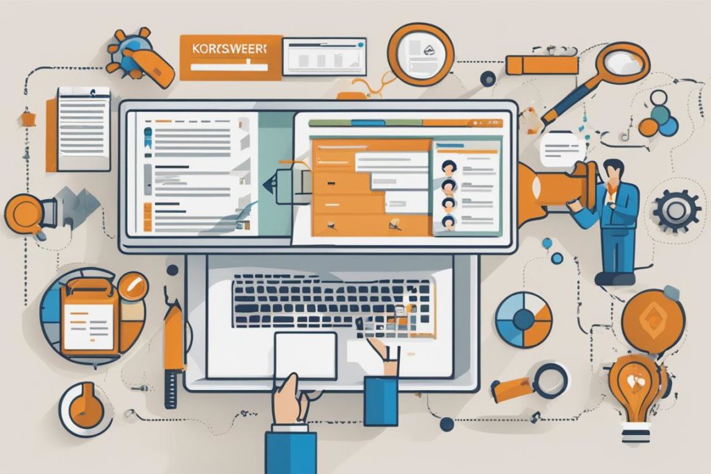 The featured image should contain a visual representation of keyword research tools such as Google K