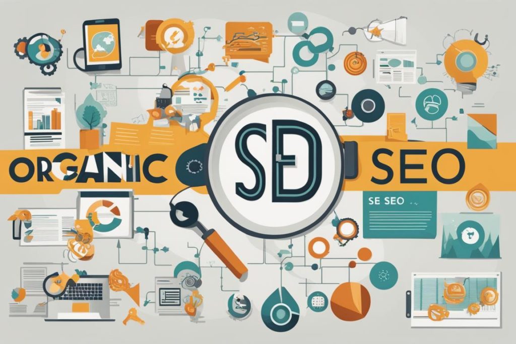 The featured image should contain a visual representation of organic SEO components such as keyword