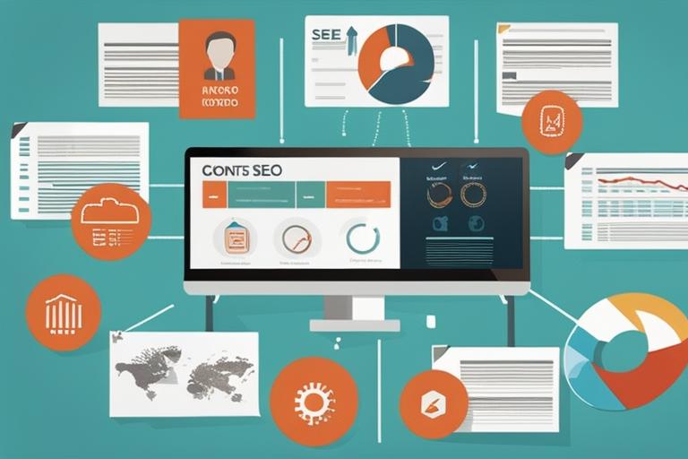 The featured image should contain a visual representation of various SEO elements such as keyword re