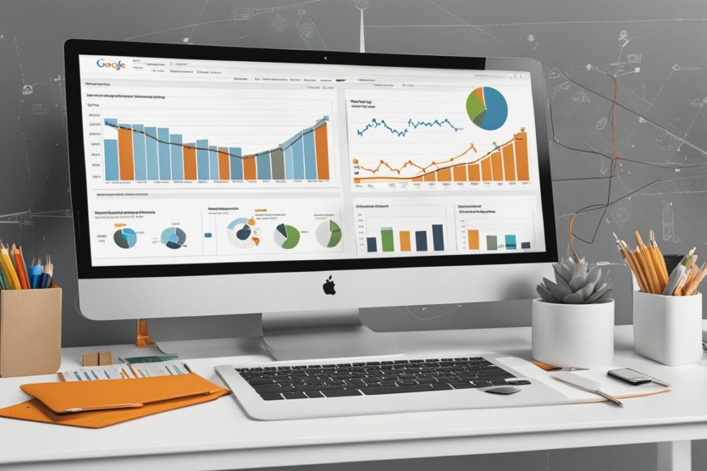 The featured image should contain a visual representation of various SEO metrics and data analysis t