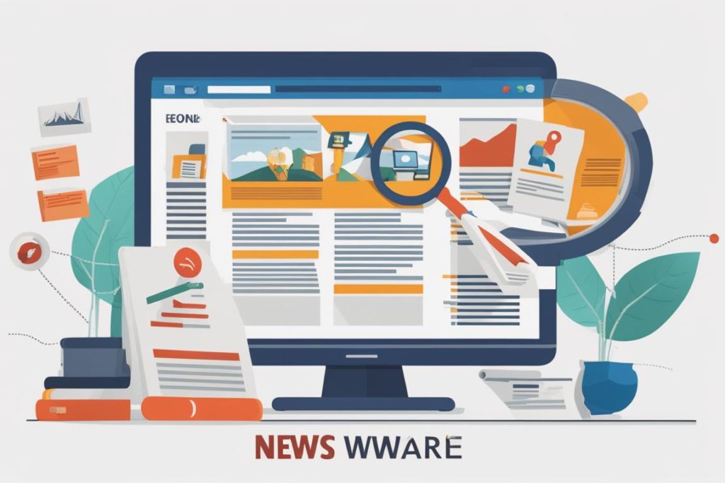 The featured image should contain a visually appealing representation of a news website's SEO strate