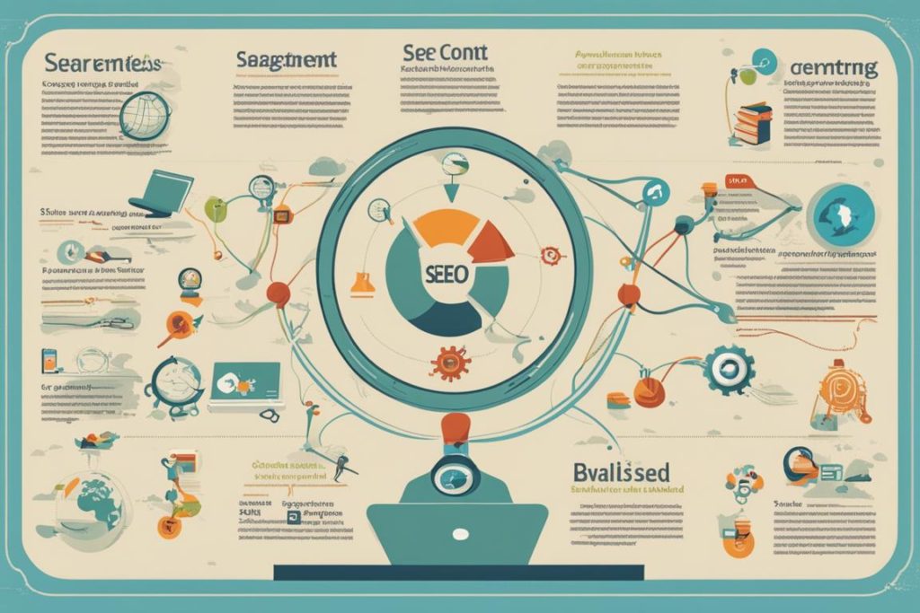 The featured image should contain a visually engaging representation of the balance between SEO stra