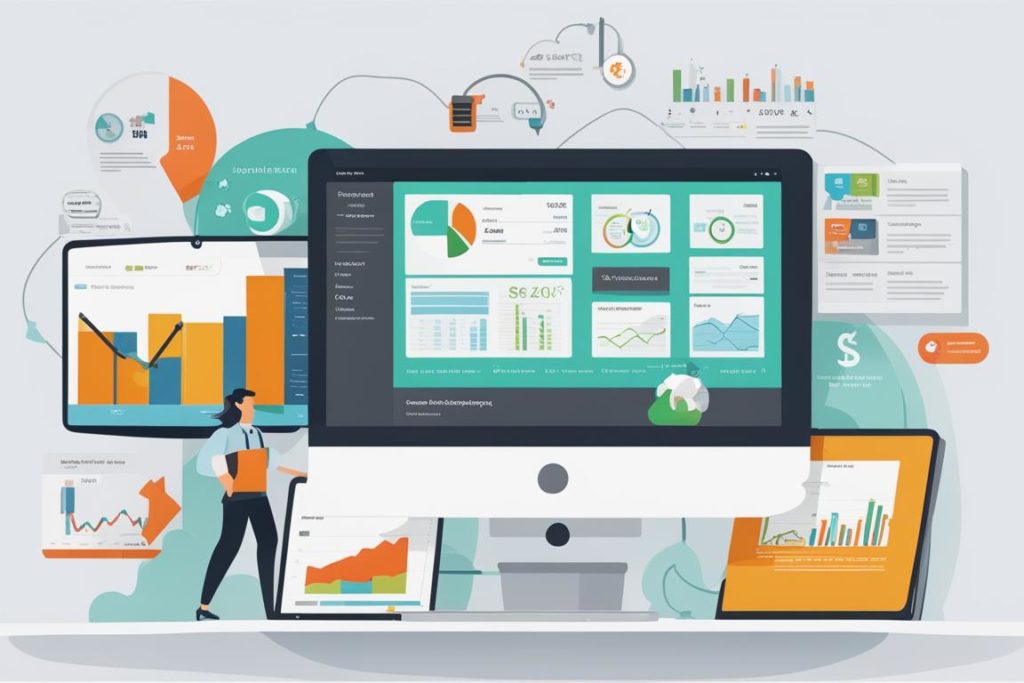 The image should contain a visually appealing and professional Shopify store dashboard with various