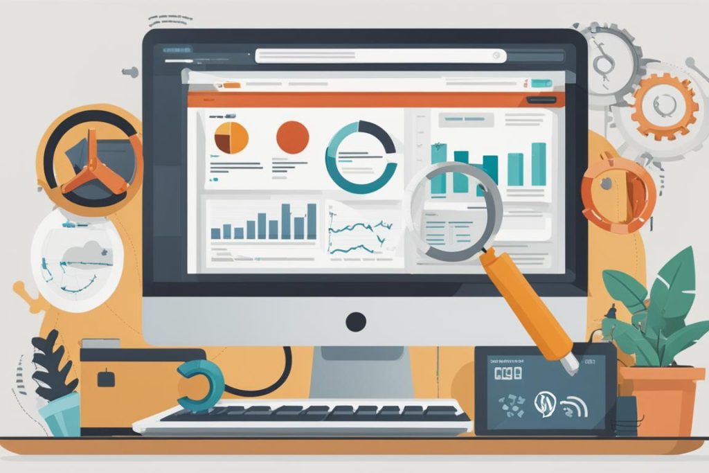 An image of a WordPress dashboard with various SEO plugins and tools open