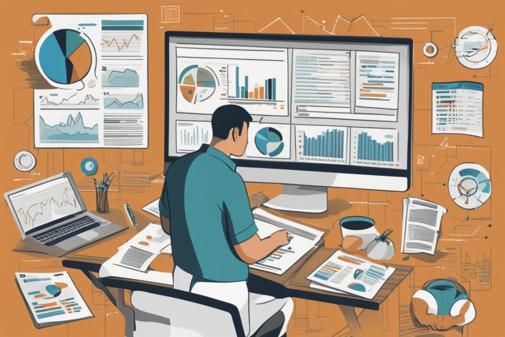 An image of a person analyzing data on a computer screen