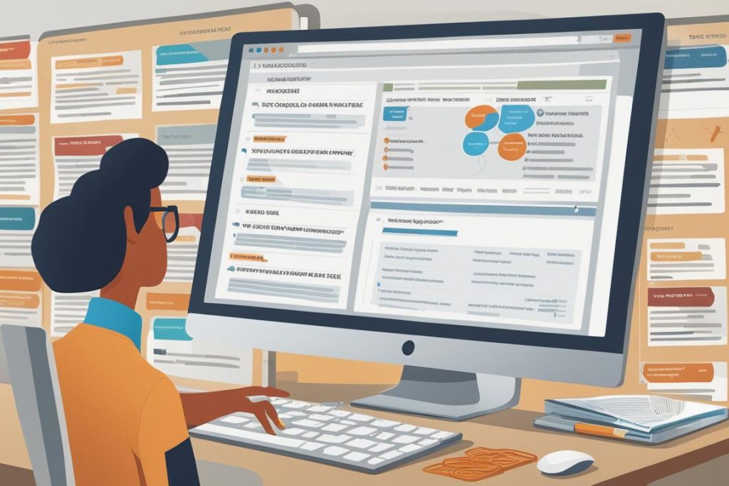 An image of a person using a keyword research tool on a computer