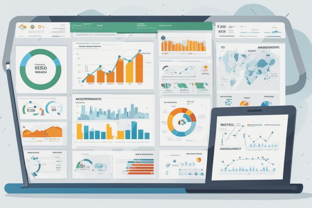 An image of a website analytics dashboard showing various metrics and charts