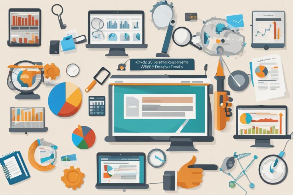 The featured image should be a collage of various SEO tools such as keyword research tools