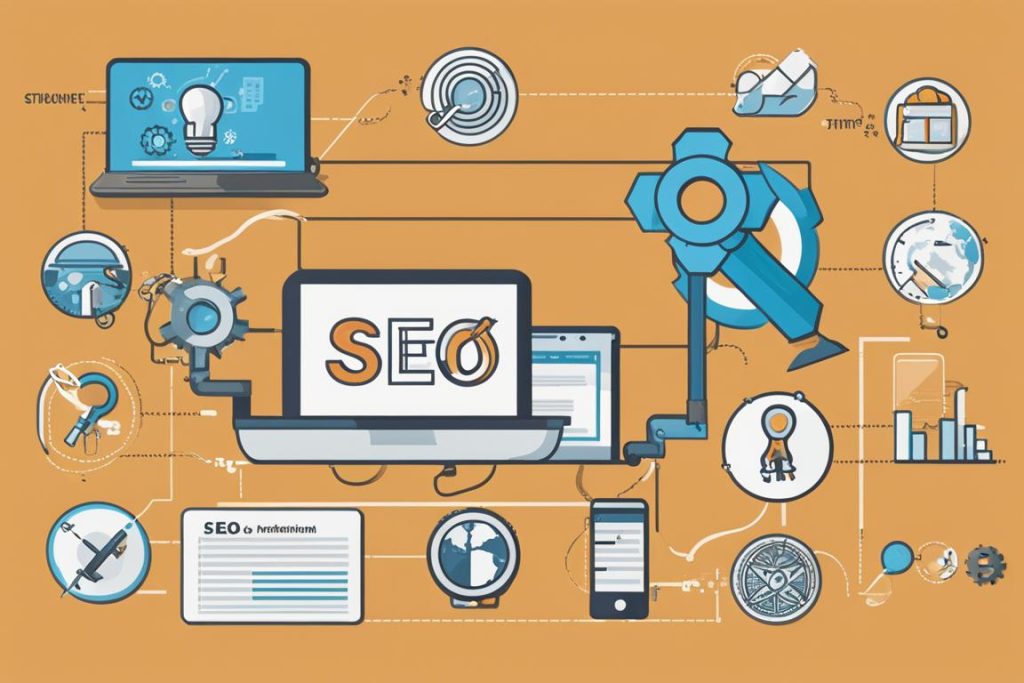 The featured image should contain a visual representation of various aspects of SEO maintenance