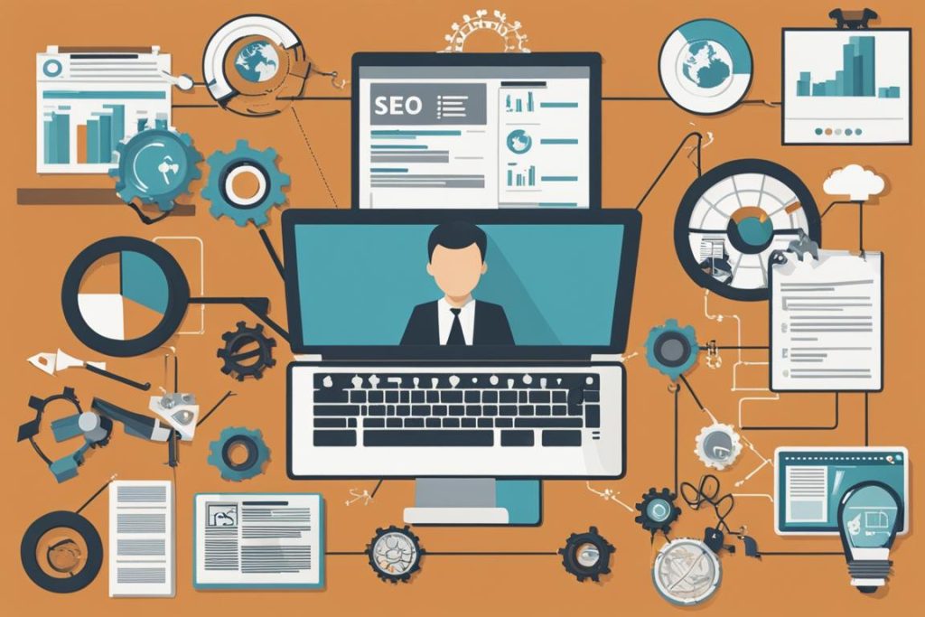 The featured image should contain a visually appealing representation of SEO techniques in action