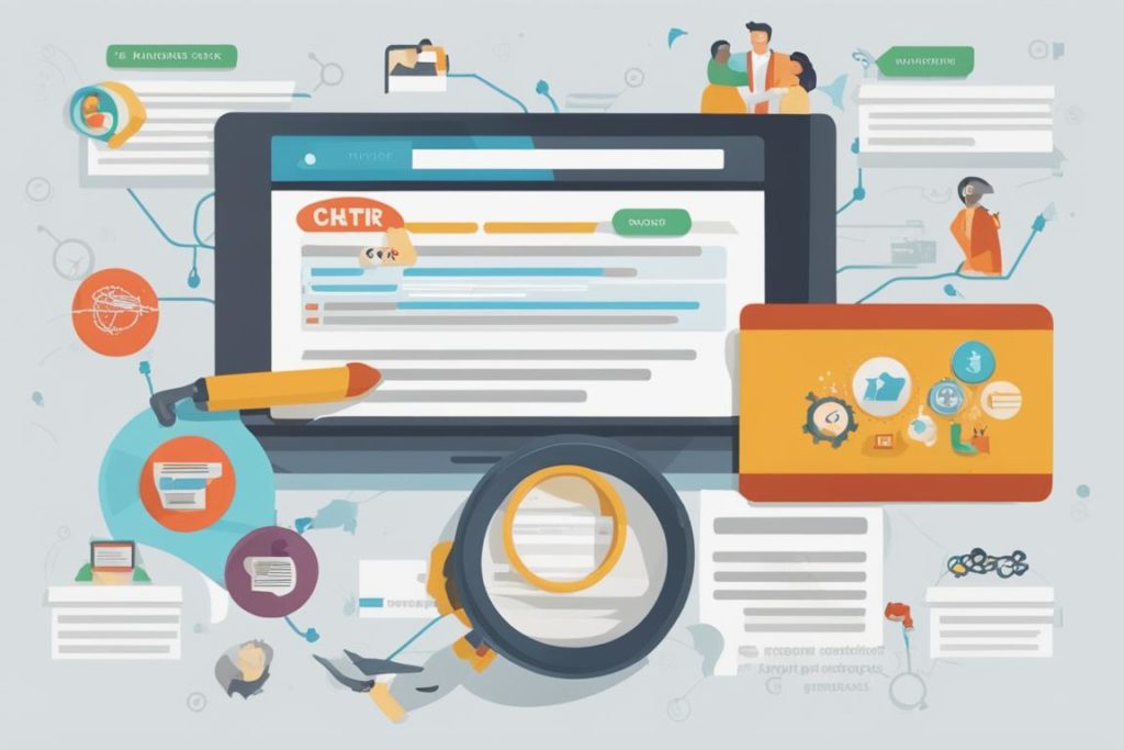 The image should contain a visually appealing representation of a search engine results page (SERP)