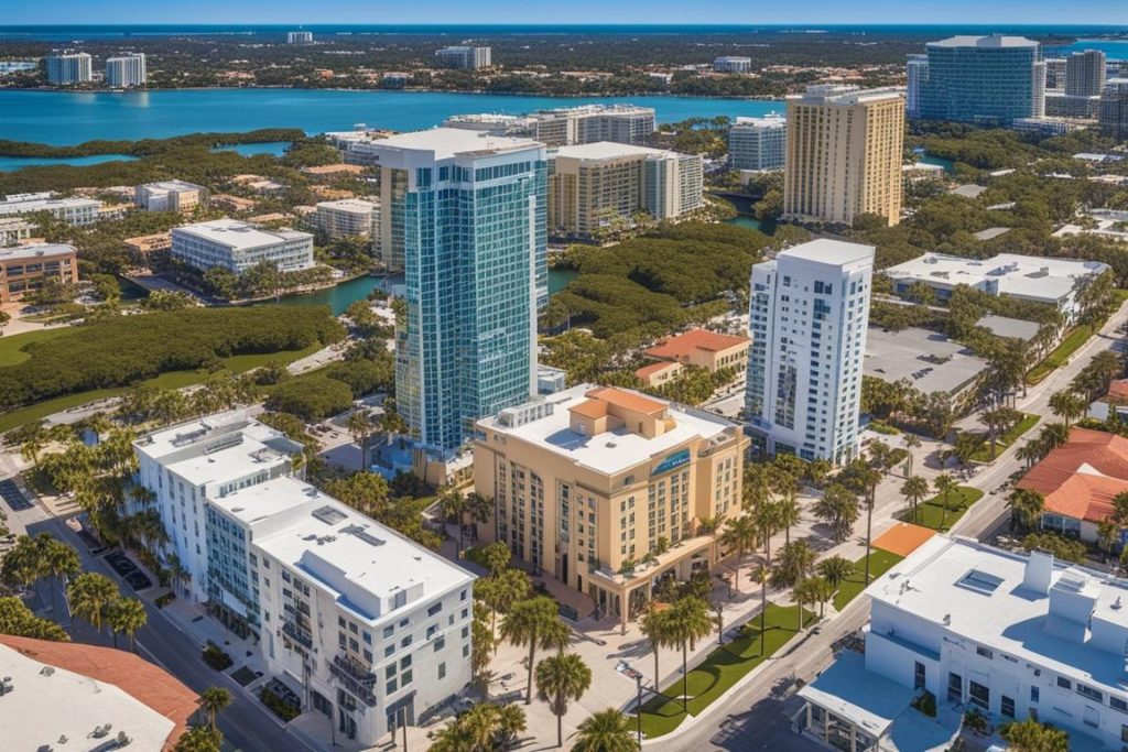 An aerial view of downtown Sarasota