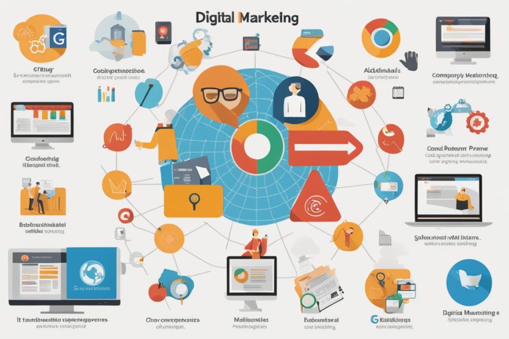 The featured image should be a collage of digital marketing elements