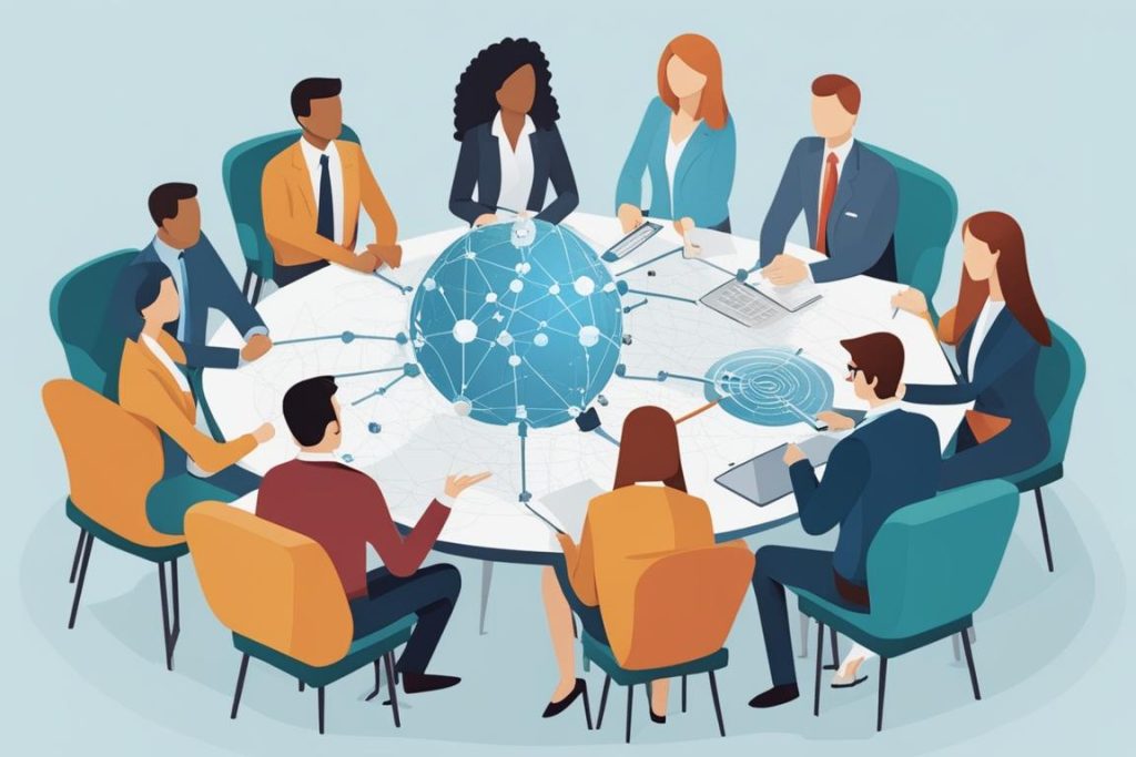 The featured image should contain a diverse group of people engaged in a collaborative discussion or