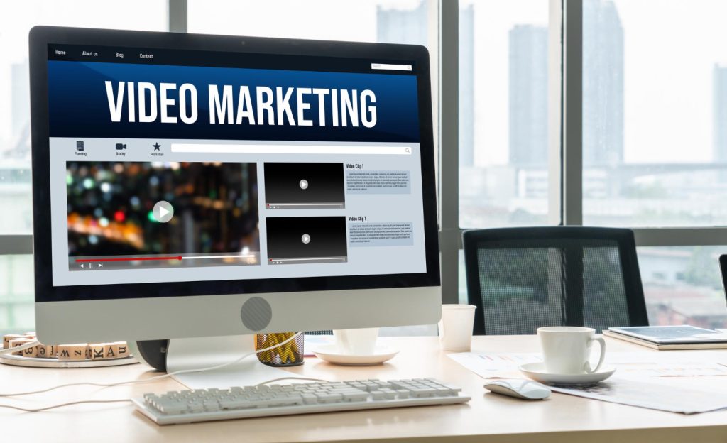 Computer screen displaying video marketing tools